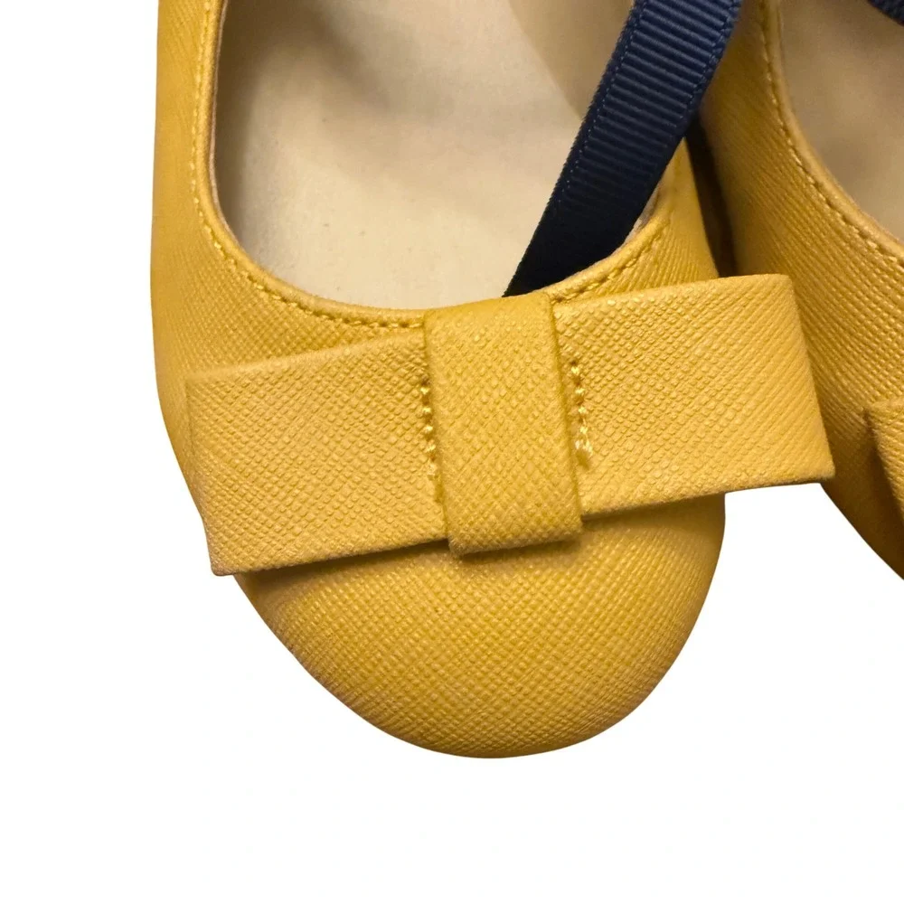 Janie and Jack Kids Mustard Yellow Bow Mary Jane Flats Shoes Girls 12 New w Tags